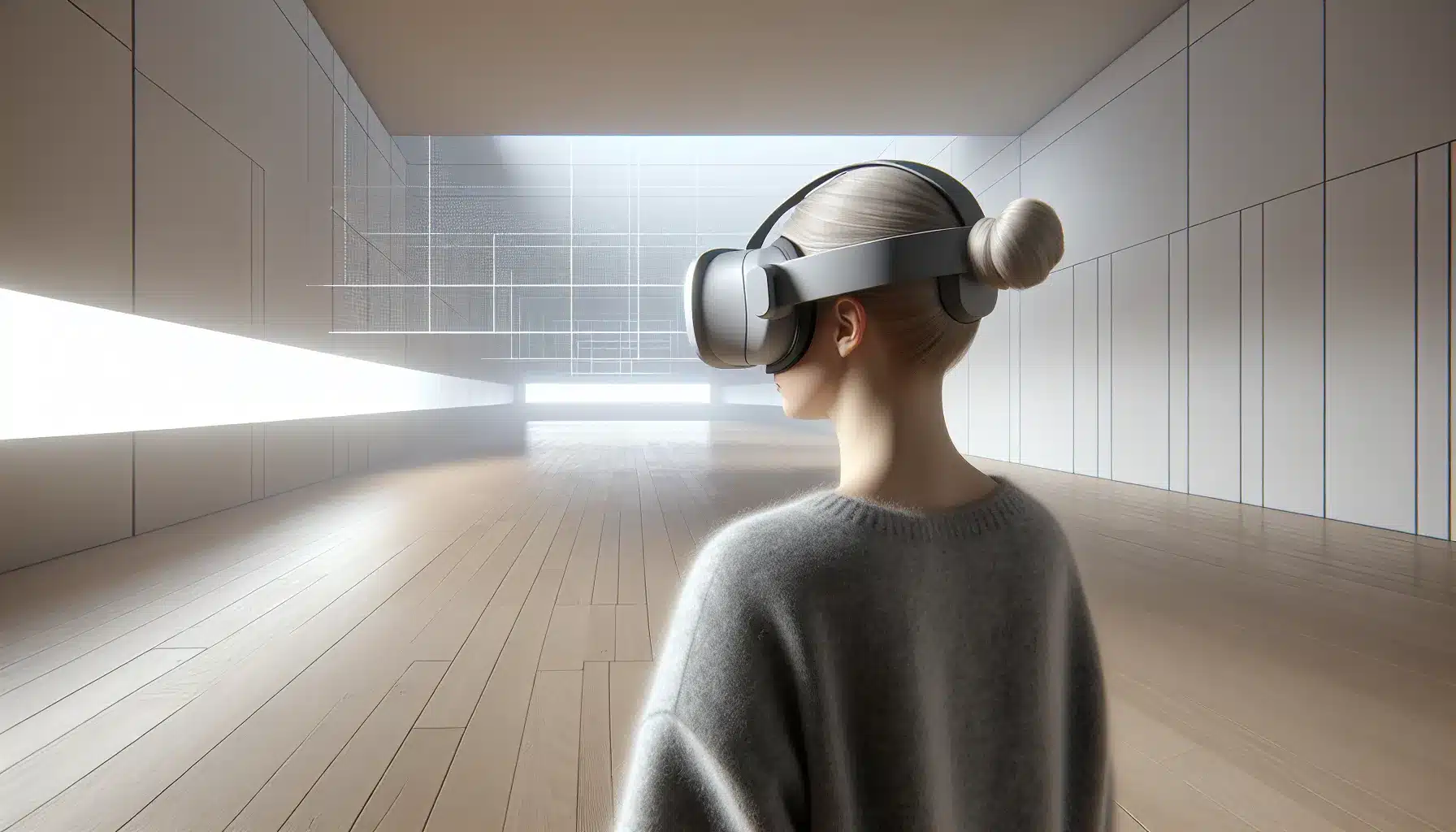 Norwegian designer testing a readable vr interface with clear navigation cues.
