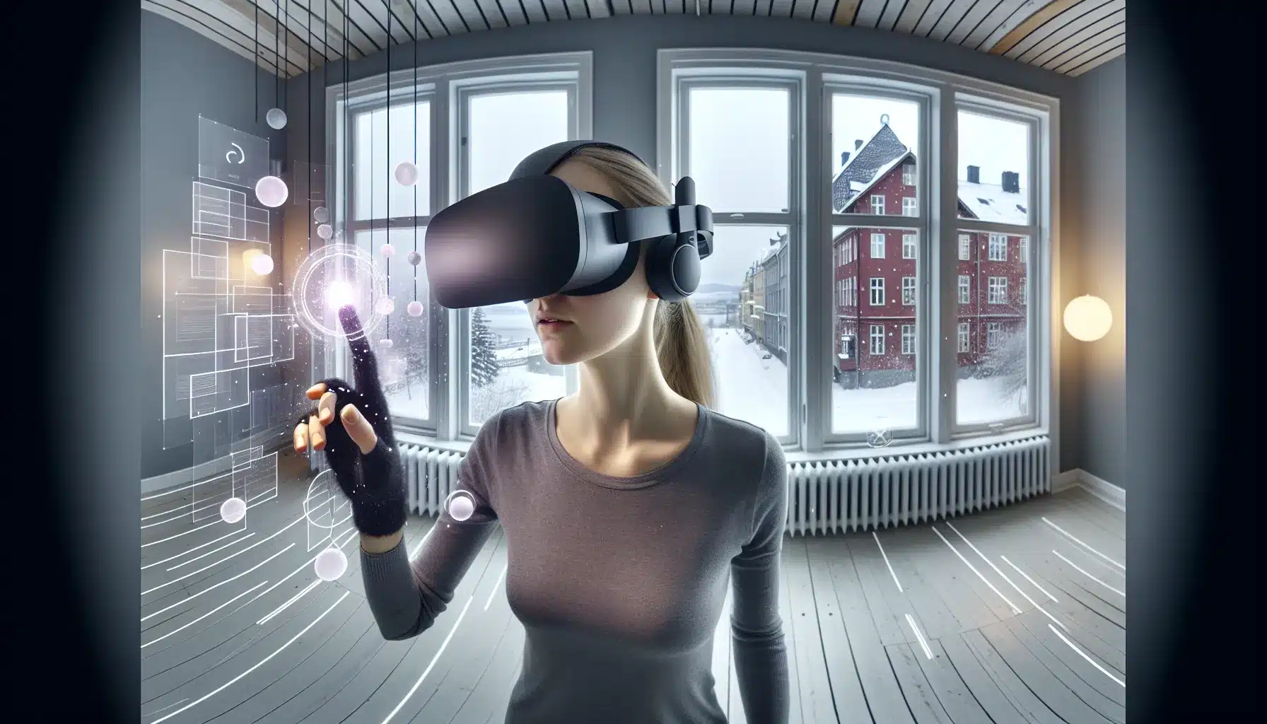 Norwegian designer using vr with floating 3d ui panels and haptic feedback.